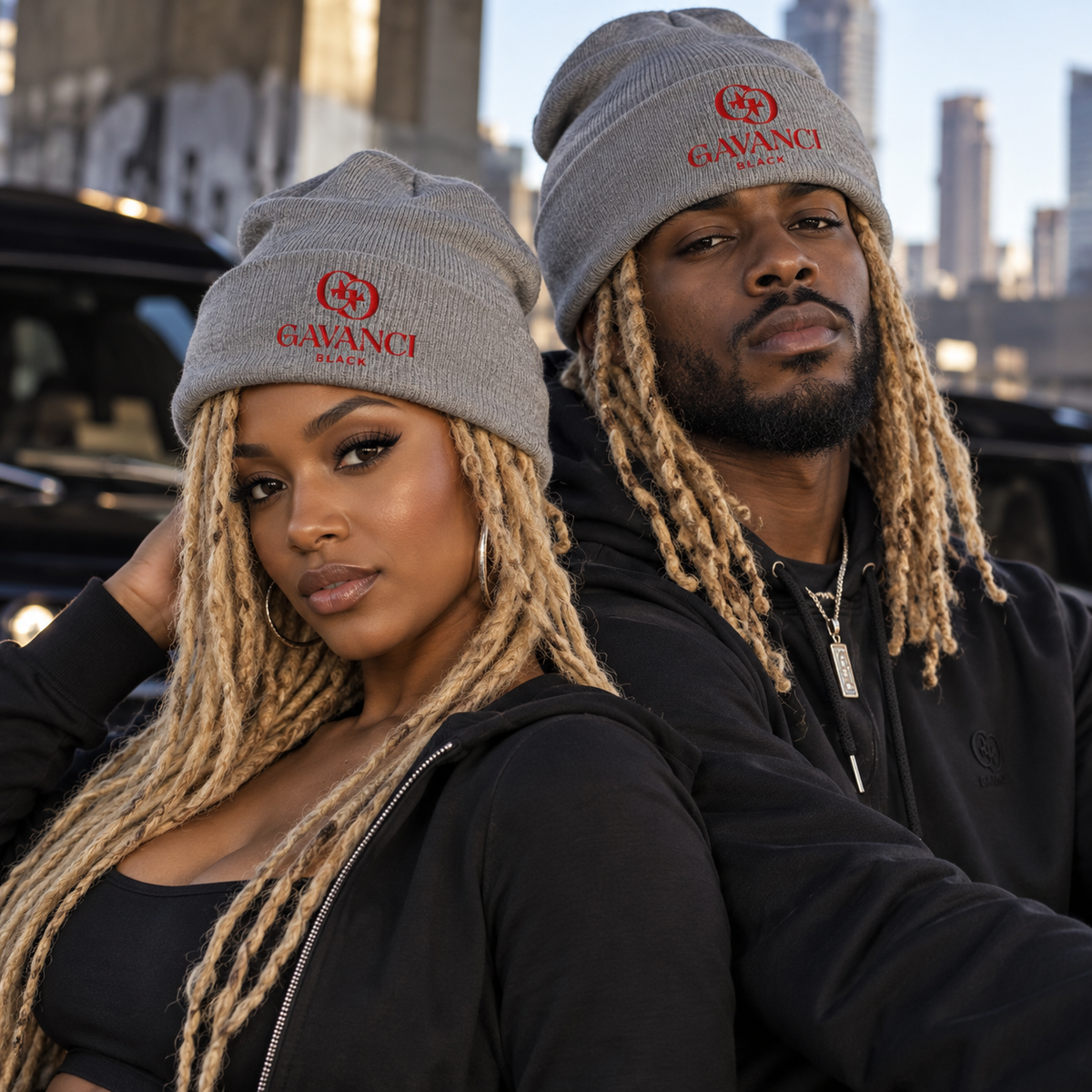 Gavanci Black Designer Logo Cuffed Beanie