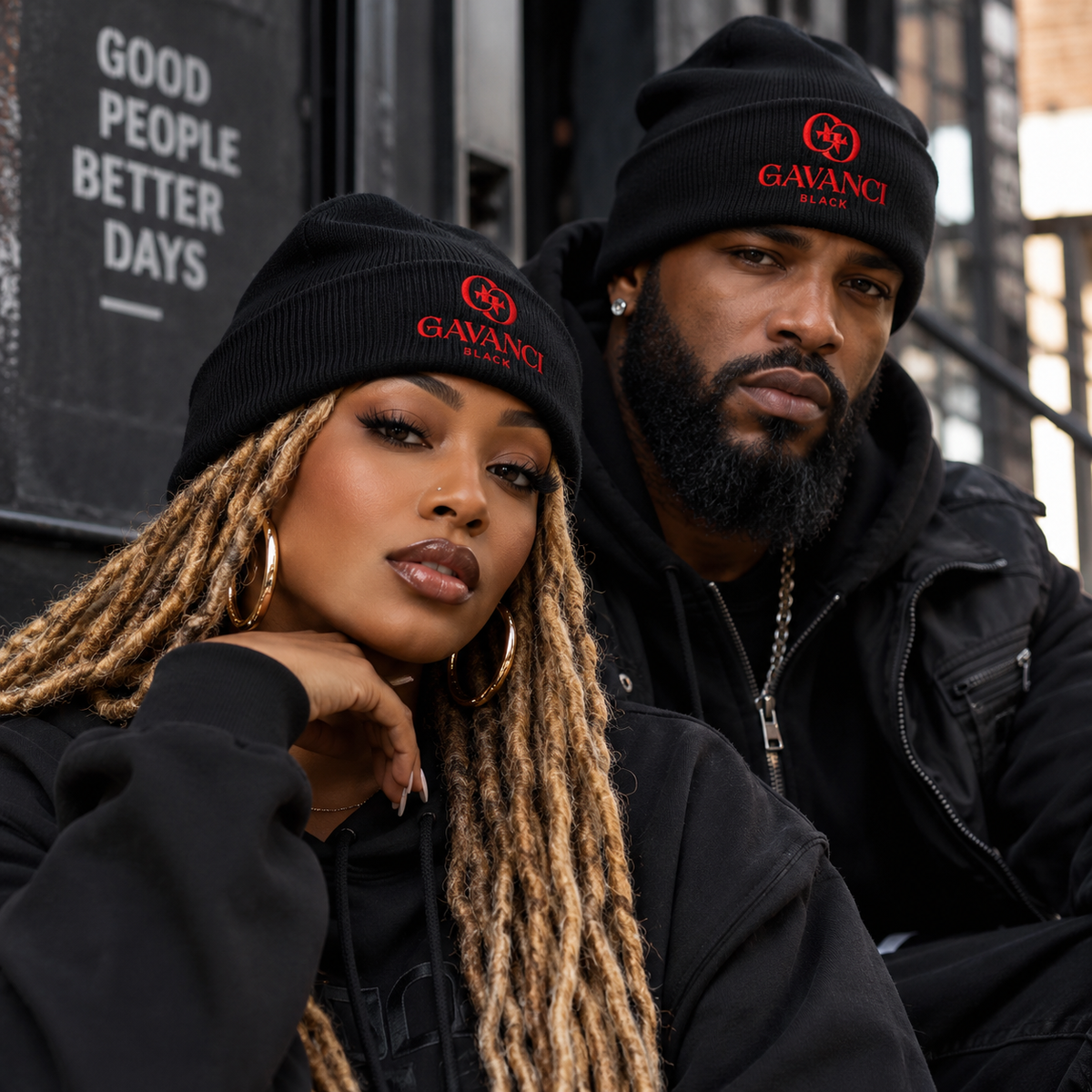 Gavanci Black Designer Logo Cuffed Beanie