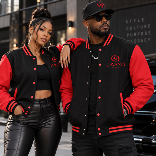 Gavanci Black Designer Black/Red Heavyweight Letterman Jacket