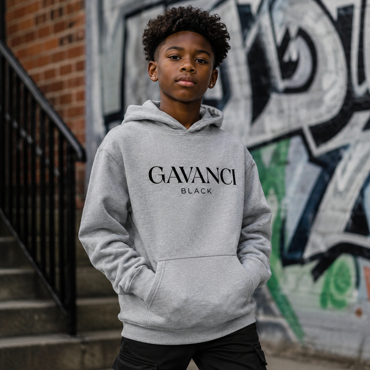 Gavanci Black Original Logo Boys Fleece Hoodie